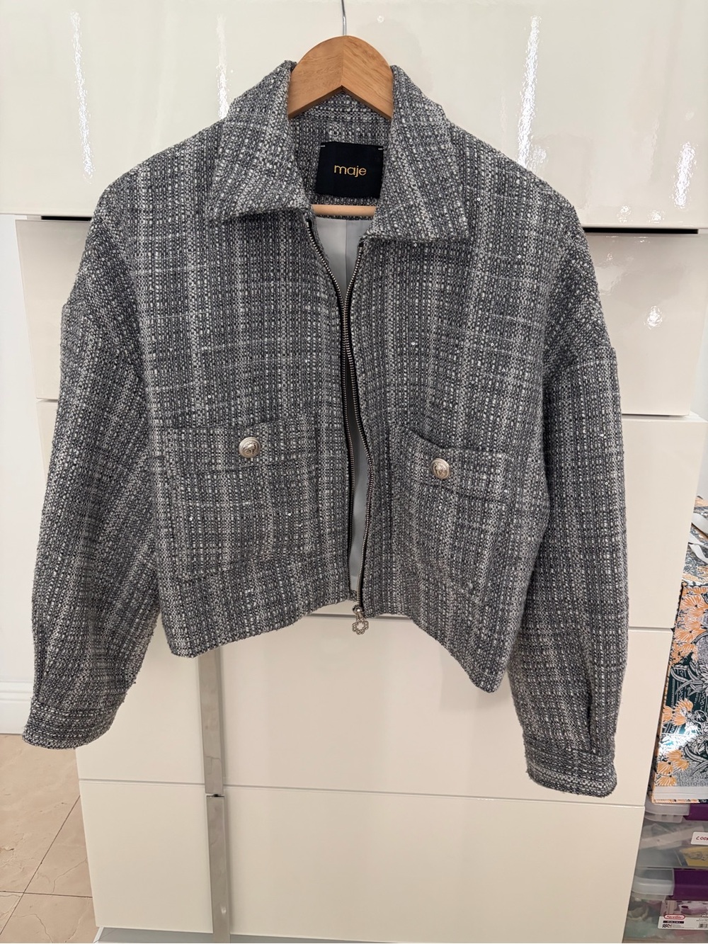 Maje Gray Tweed Zip Jacket